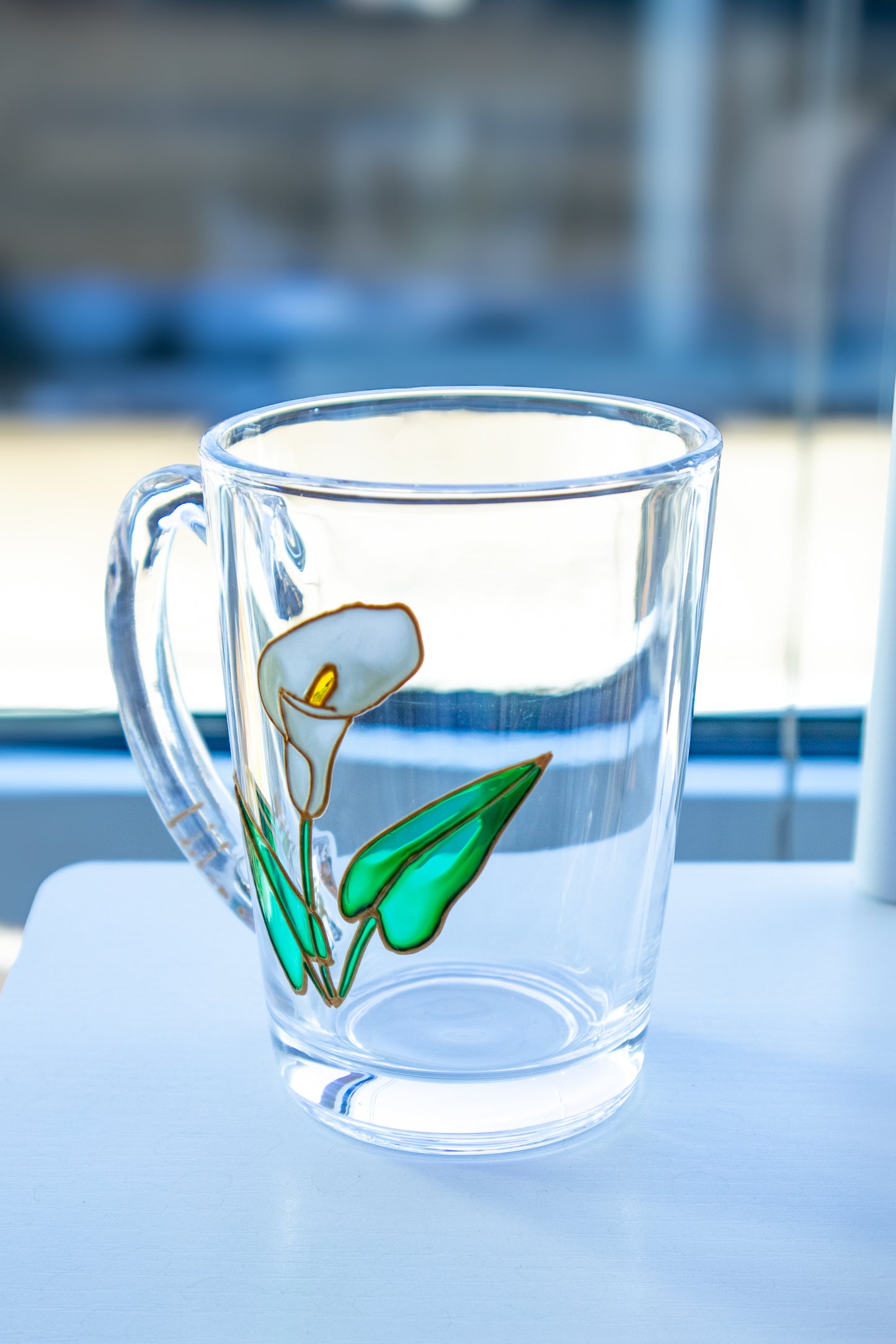 Glass Mug: Hand-Painted Calla Lily Cup