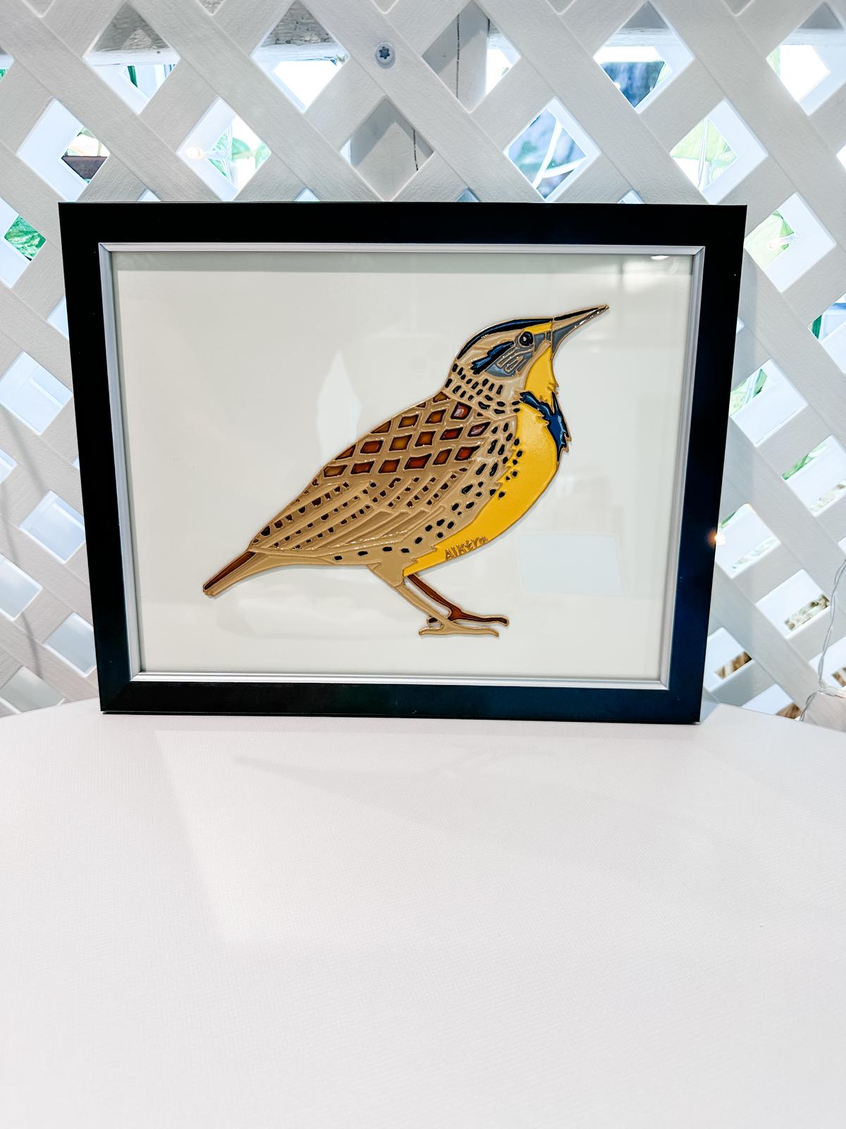Custom bird painting on glass 8" x 10" frame