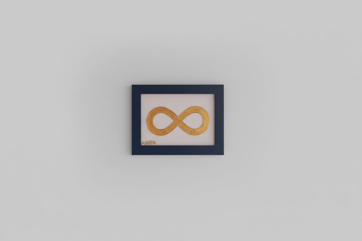 Framed infinity symbol on a gray background