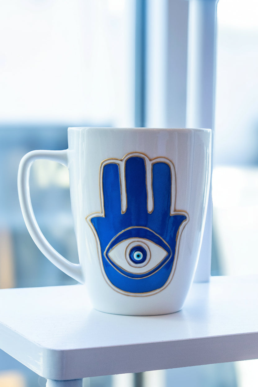Hand-Painted Hamsa Evil Eye Mug
