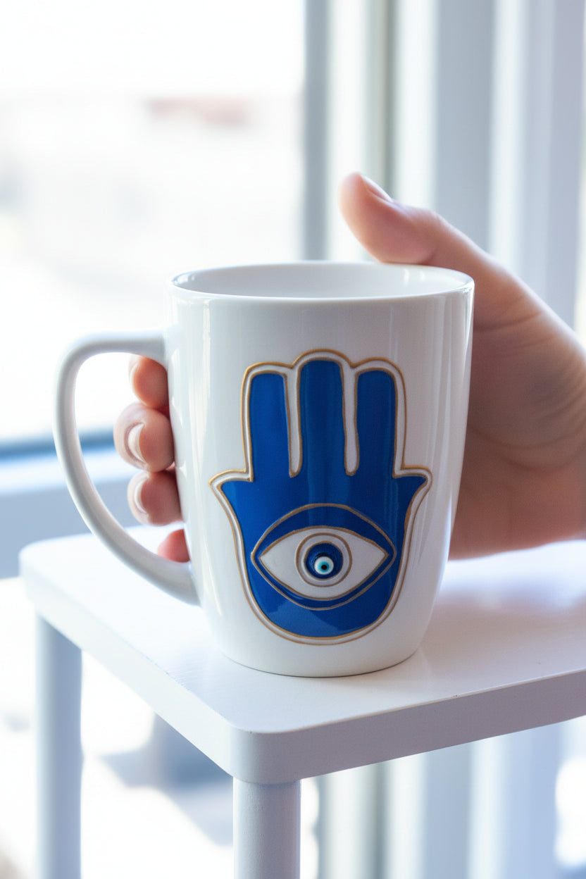 Hand-Painted Hamsa Evil Eye Mug