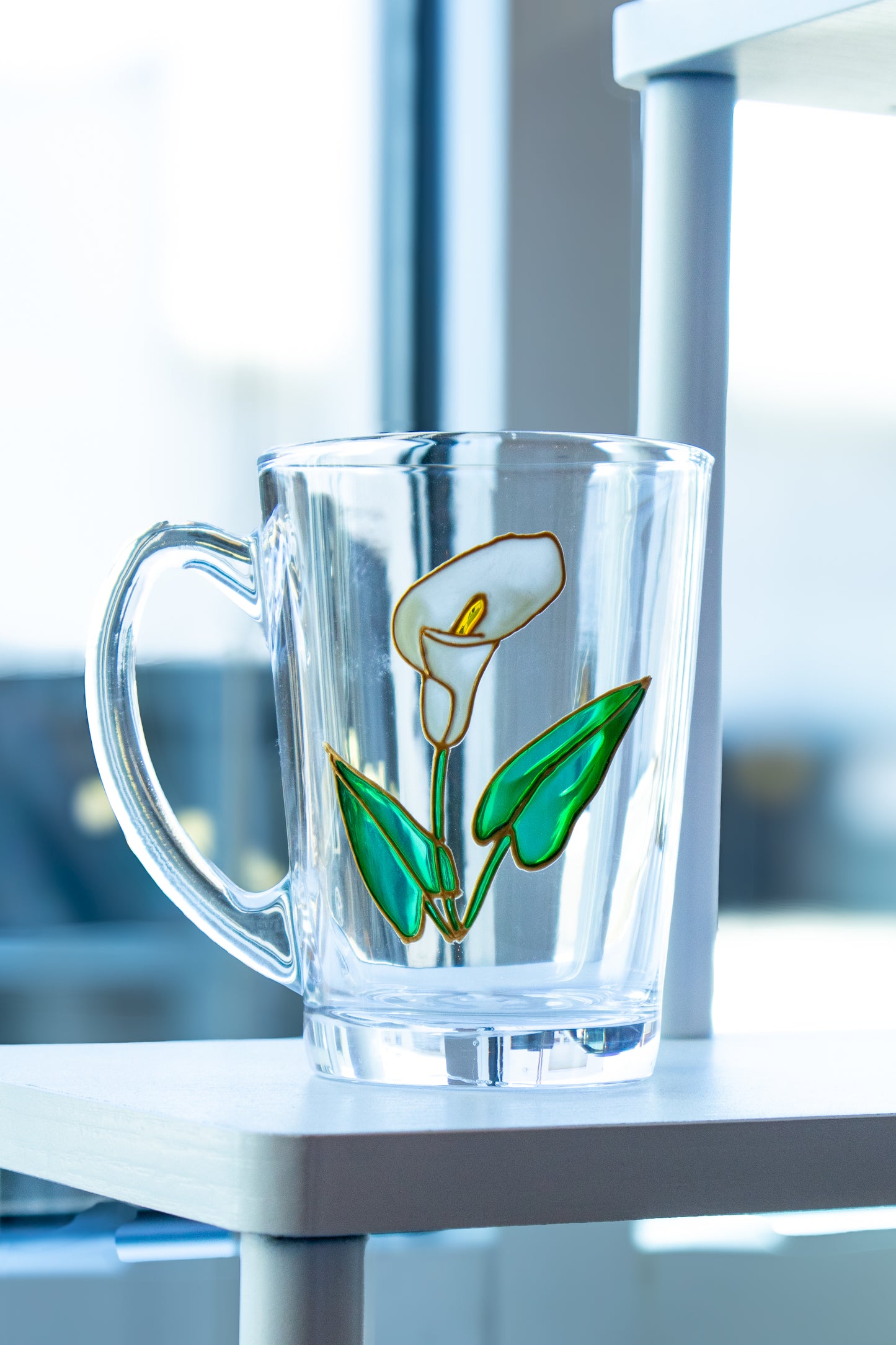 Glass Mug: Hand-Painted Calla Lily Cup