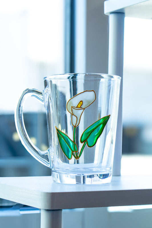 Glass Mug: Hand-Painted Calla Lily Cup