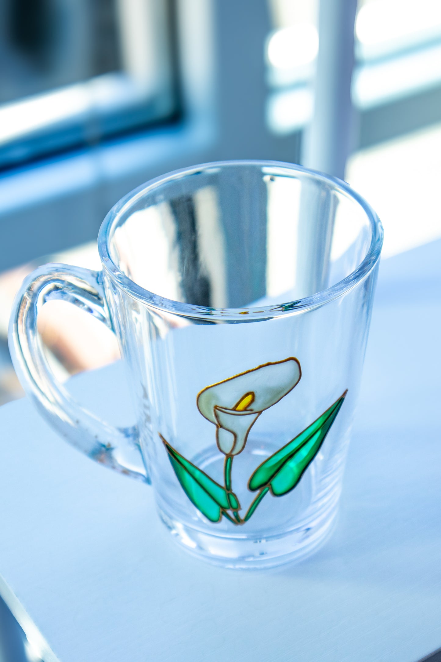 Glass Mug: Hand-Painted Calla Lily Cup