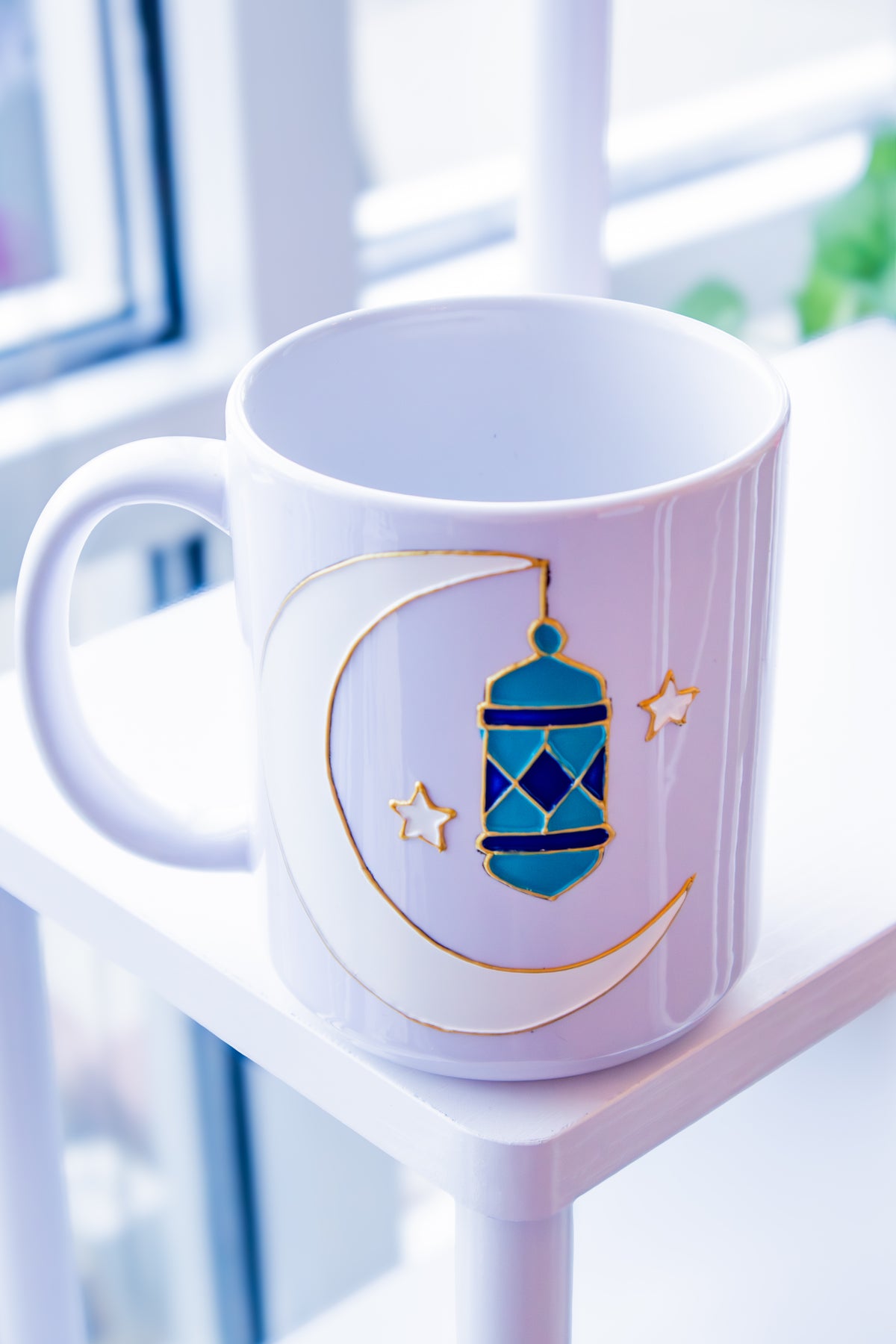 Ramadan Crescent Moon with Stars and Lantern