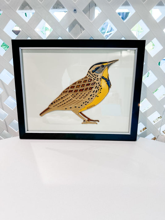 Custom bird painting on glass 8" x 10" frame